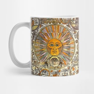 SUN AND MOON ,ZODIACAL SIGNS, ANTIQUE RUSSIAN ASTROLOGY  WOODCUT Mug